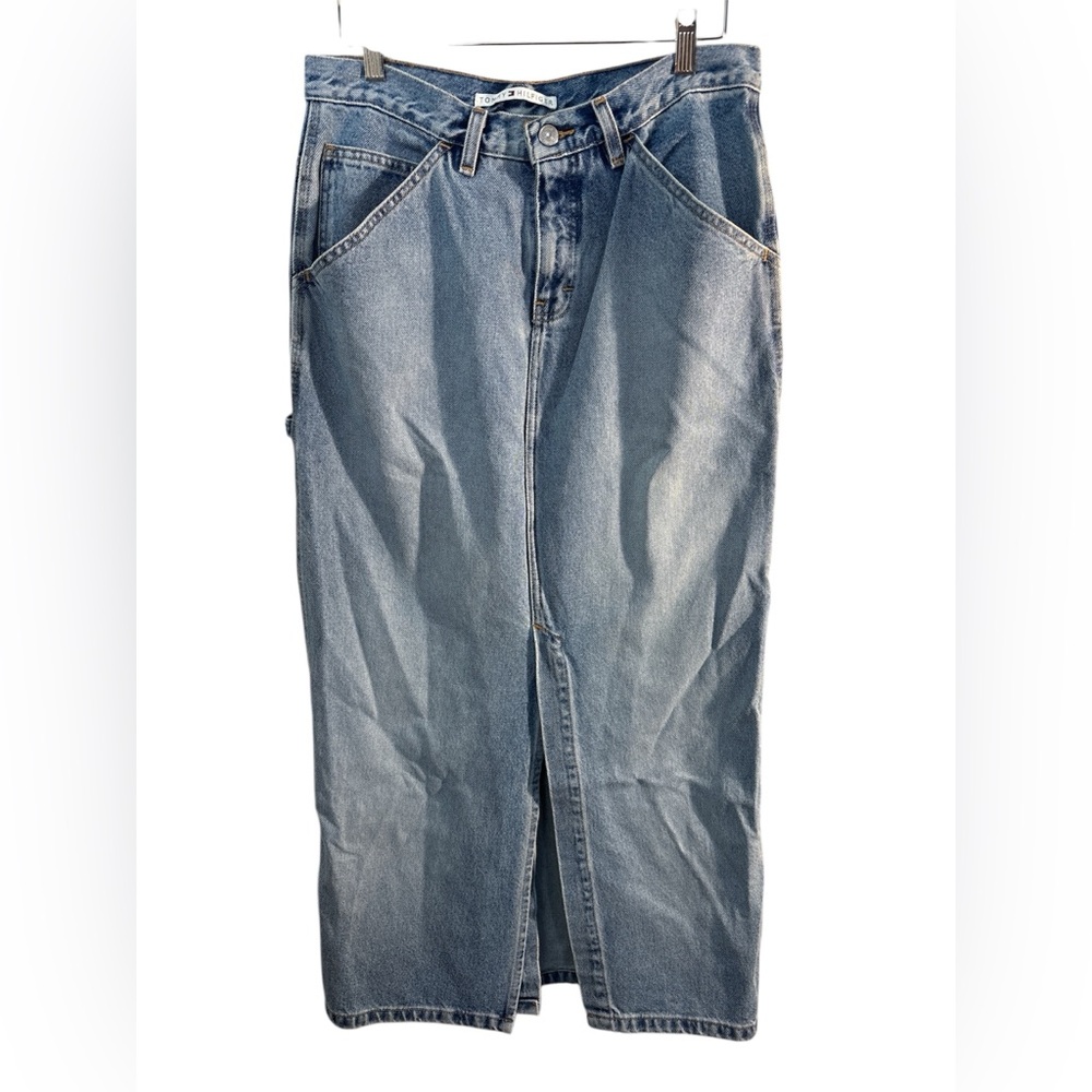 Tommy Hilfiger Denim Maxi Cargo Skirt Indie Y2K Blue Jean Pencil Vintage med